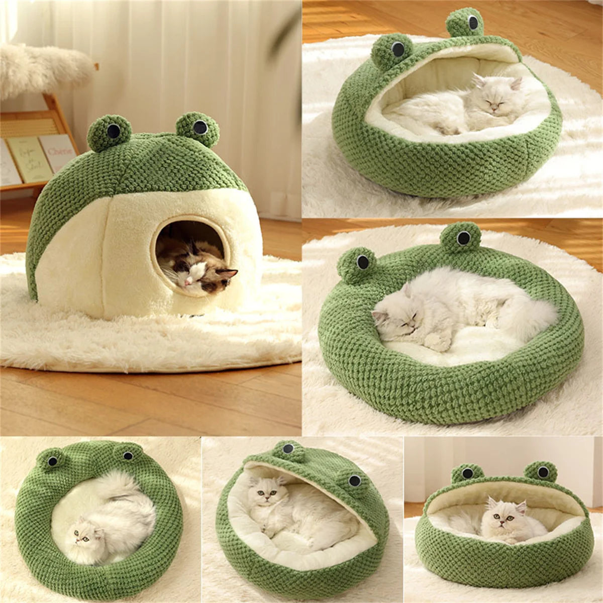 Cat Kennel Winter Warm Fully Enclosed Comfortable Sleeping House Frog Cat Nest Pet Bed Supplies